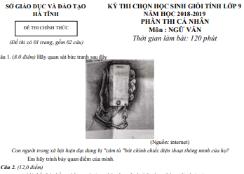 Đề thi chọn học sinh giỏi cấp tỉnh môn Ngữ văn 9 năm 2018-2019 - Sở GD&ĐT Hà Tĩnh