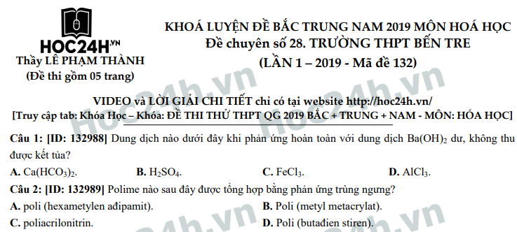 Đề thi thử THPT quốc gia môn Tiếng Anh năm 2019-2020